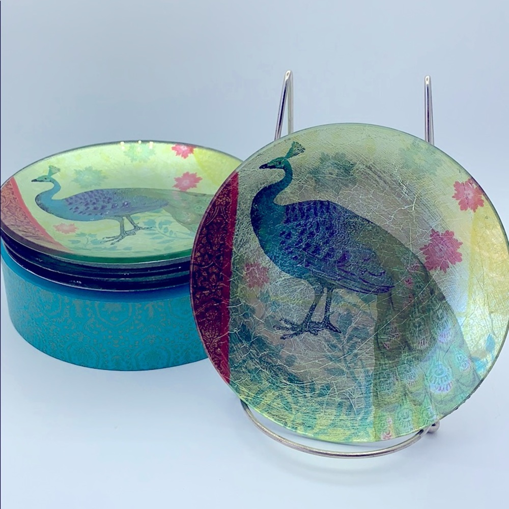 Pier 1 Imports Appetizer Cocktail Plates Peacocks